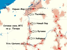 Карта вышек сотовой связи на р. Печора