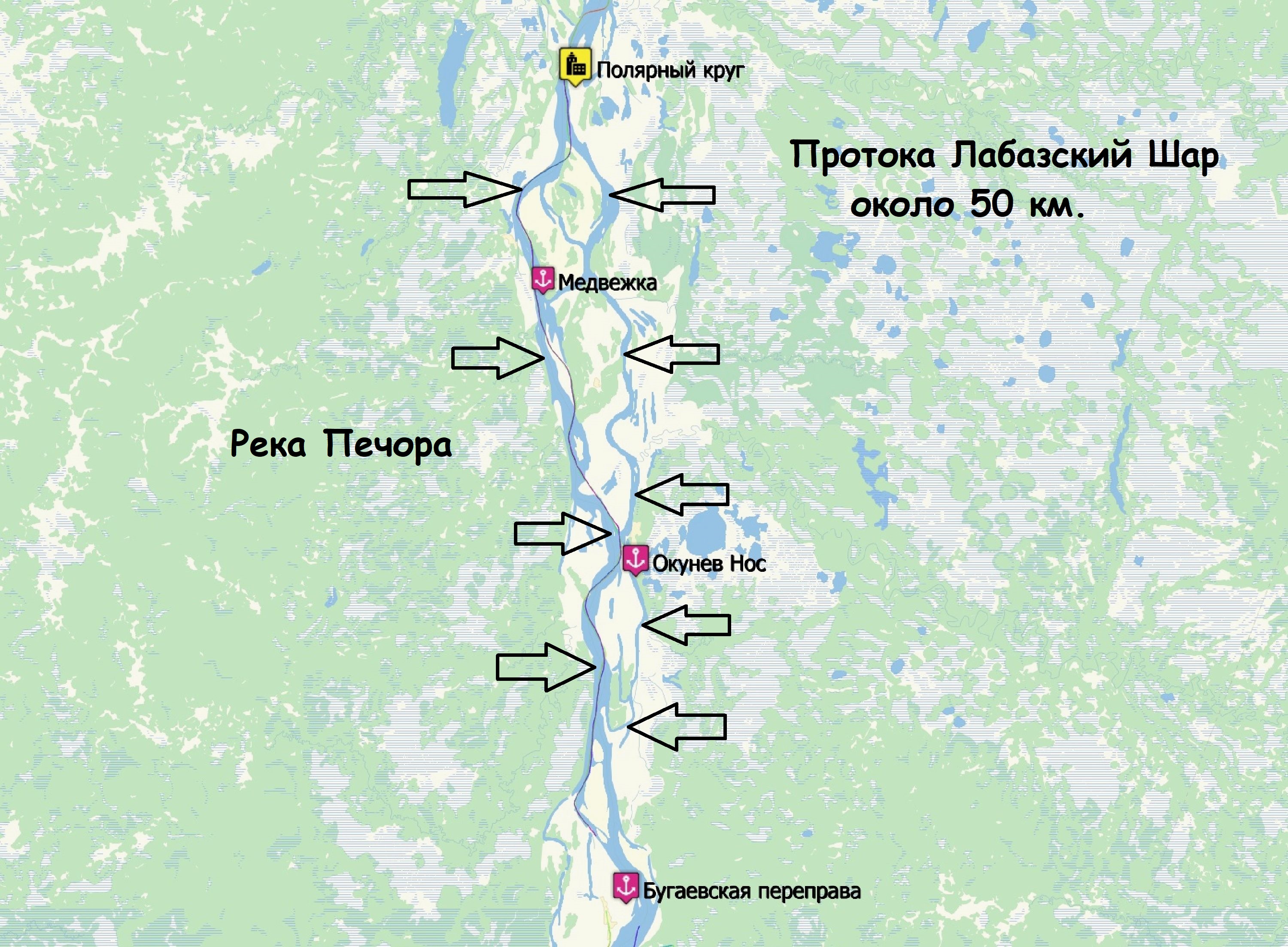 Река Печора на карте
